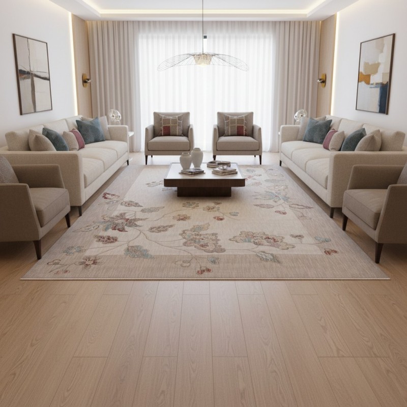 سجاد مود بوهيمي تركي J593AC كريم بيج مقاس 200*300
