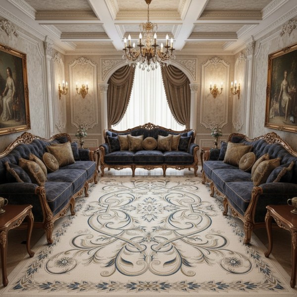 سجاد اويال تركي 9661D ابيض سماوي مقاس 150*220