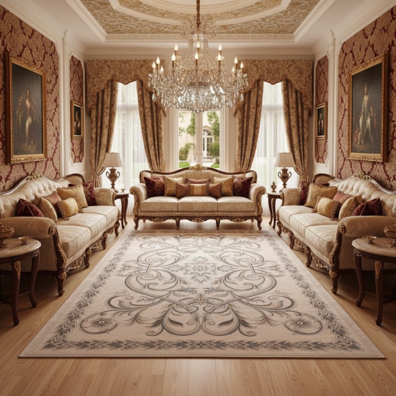 سجاد اويال تركي 9661D ابيض رصاصي مقاس 250*350