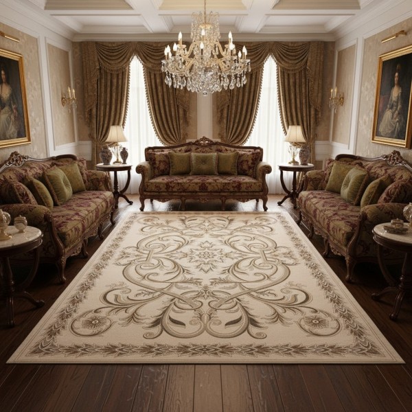 سجاد اويال تركي 9661D ابيض بيج مقاس 150*220