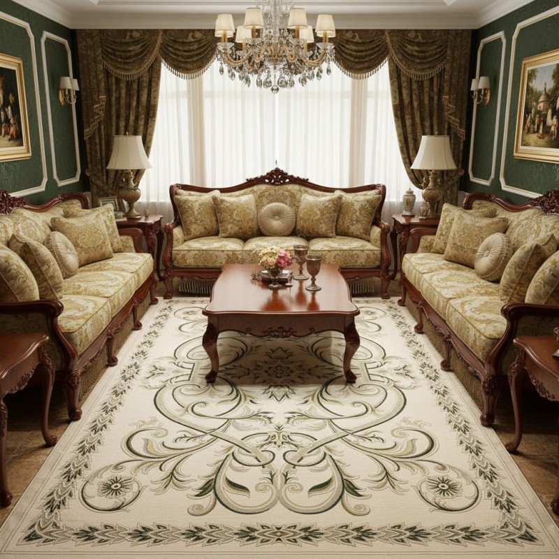 سجاد اويال تركي 9661D ابيض اخضر مقاس 150*220